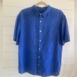 Banana Republic Shirt Mens Large L Blue Linen Camden Fit Short Sleeve Button Up